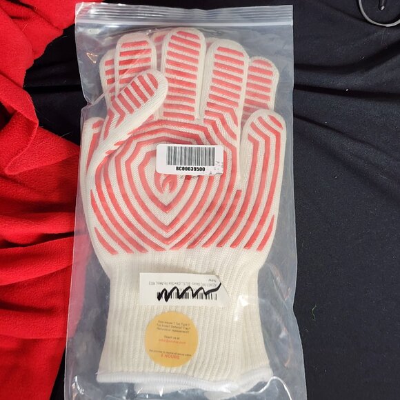 Azoker Brand Red and White Long Cuff BBQ Grill Heat Resistant Gloves Made in USA - Picture 8 of 16